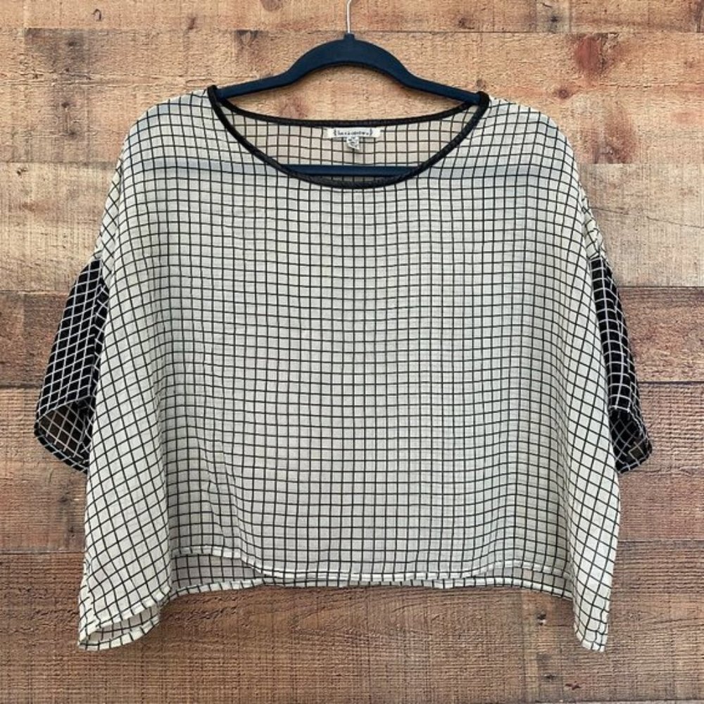Lucca Couture Size M Cream & Black Window Pane Semi Sheer Blouse #24